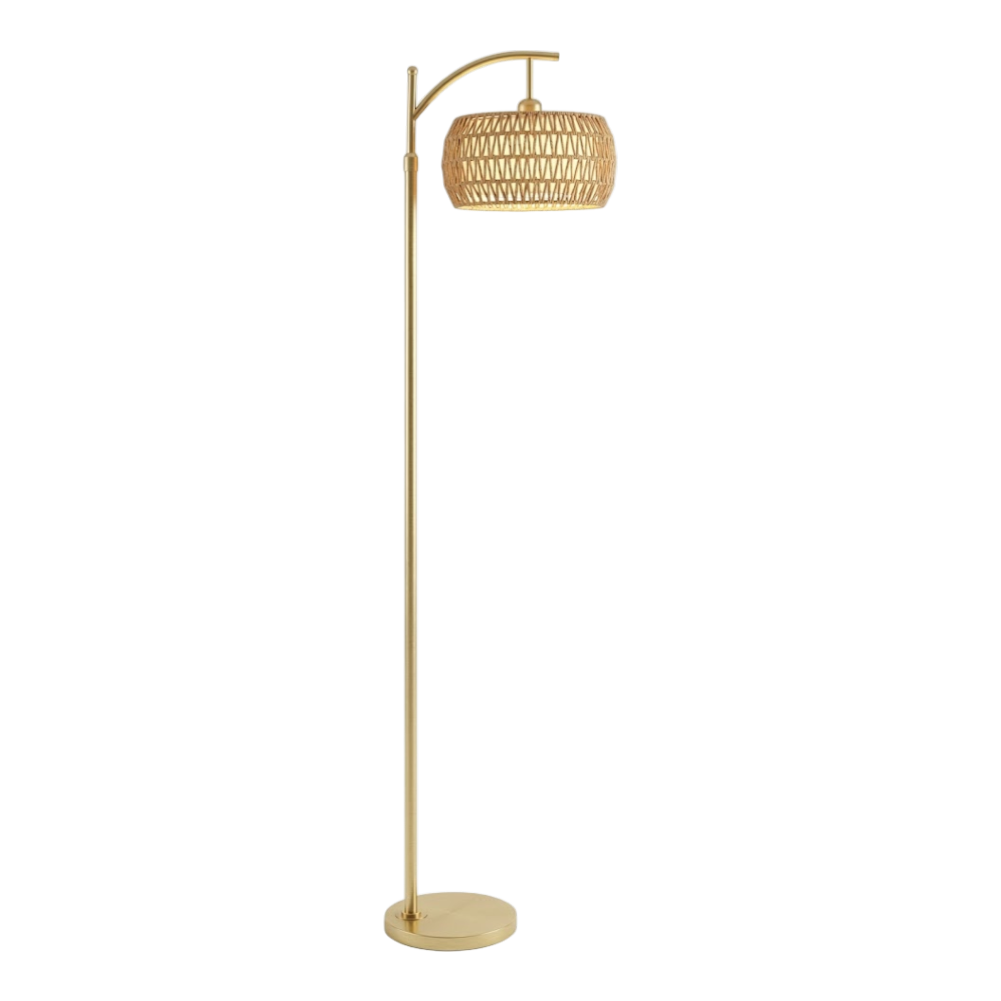 Boho Gold Rattan Arc Floor Lamp